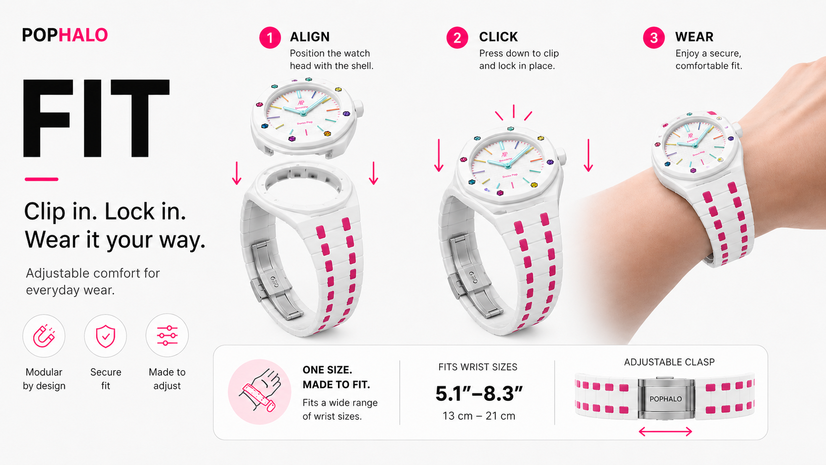 Pophalo Fit Guide — Align, Click, Wear
